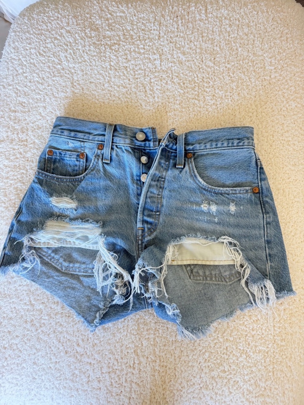 Levi's 501 Distressed Light Blue Denim Cutoff Shorts
